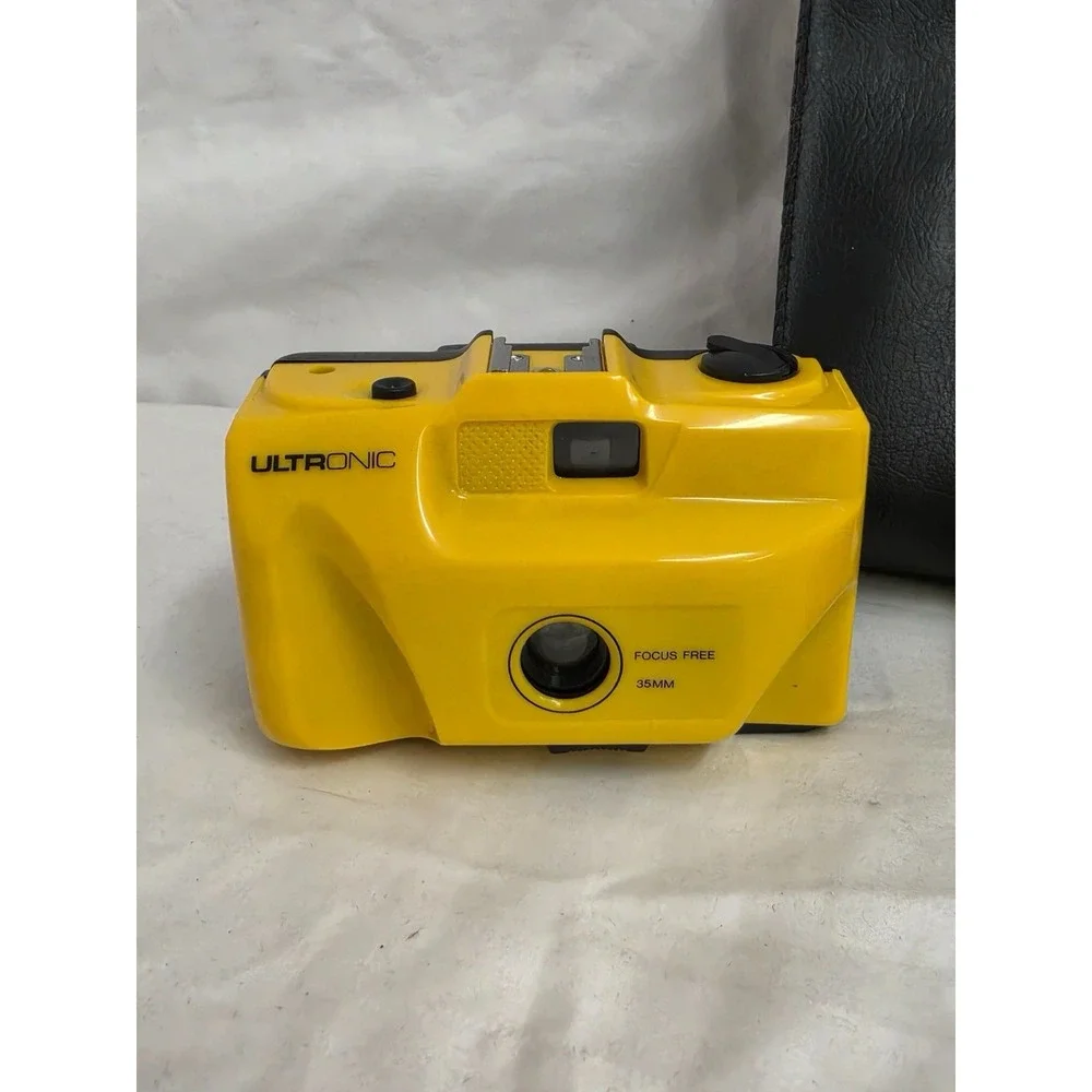 Vintage Ultronic Yellow 35mm Focus Free Film Camera w/ Flash & Case